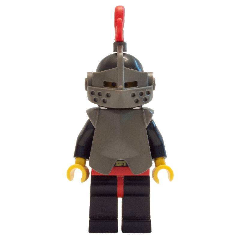 Chevalier (plaque de poitrine sur noir) - jambes noires, armure, plume rouge, tête creuse (Knight (Breastplate on Black) - Black Legs, Armor, Red Plume, Hollow Stud Head)