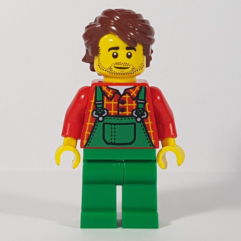 Homme, salopette verte, cheveux brun rougeâtre, barbe naissante (Man, Green Overalls, Reddish Brown Hair, Stubble Beard)