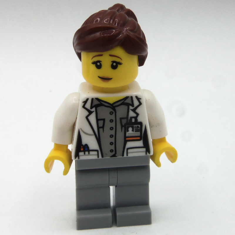Femme, veste blanche, jambes gris bleuté clair, cheveux brun rougeâtre (Woman, White Jacket, Light Bluish Gray Legs, Reddish Brown Hair)