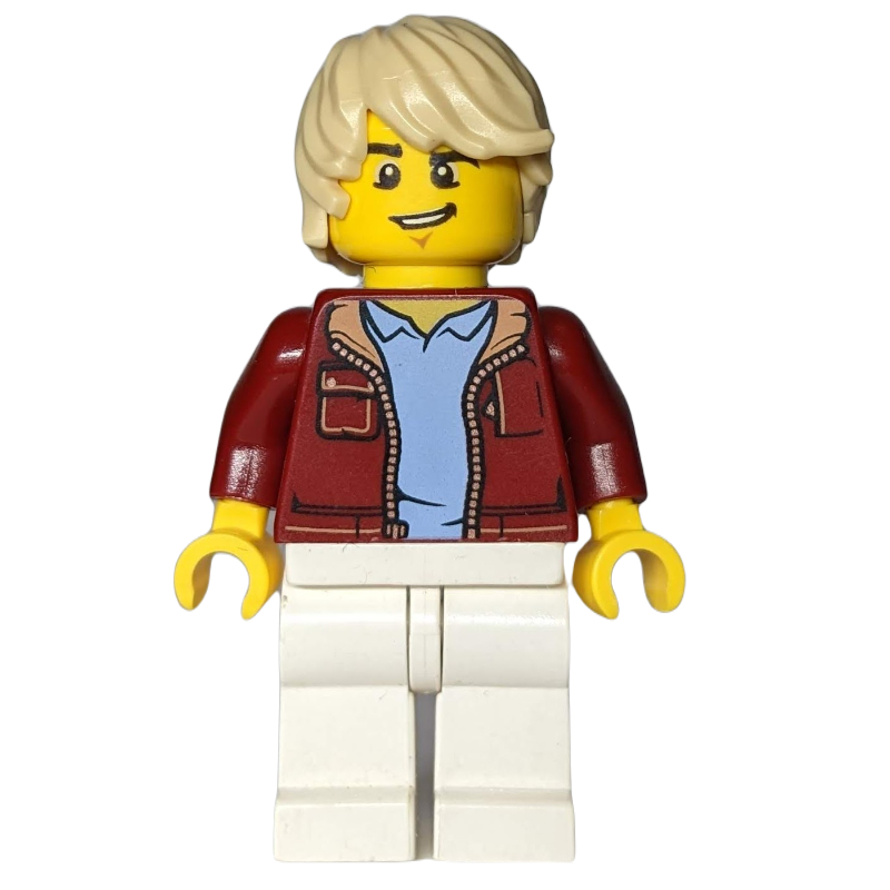 Homme, veste rouge foncé, jambes blanches, cheveux beiges (Man, Dark Red Jacket, White Legs, Tan Hair)