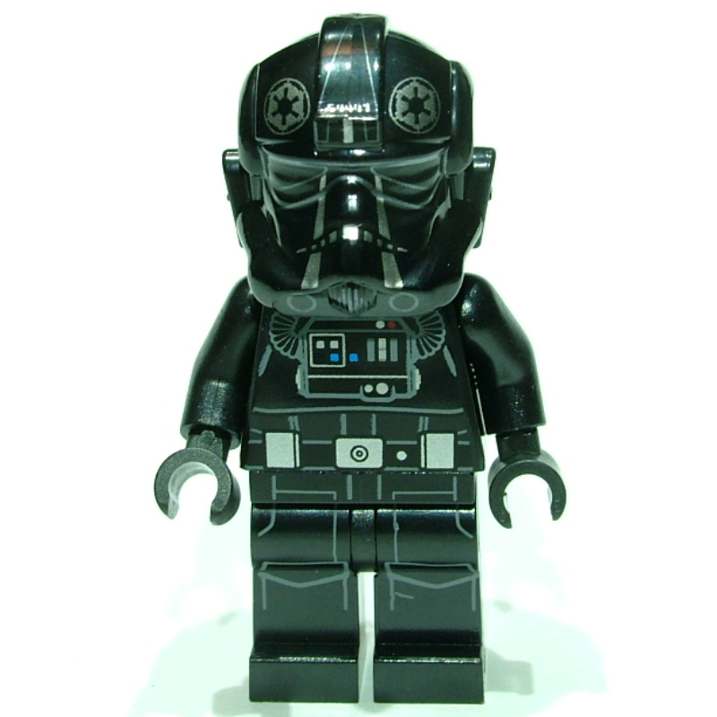 Pilote cravate, jambes imprimées, deux rayures argentées sur le casque, pochettes de ceinture argentées, bouche fermée (TIE Pilot, Printed Legs, Two Silver Stripes on Helmet, Silver Belt Pouches, Closed Mouth)