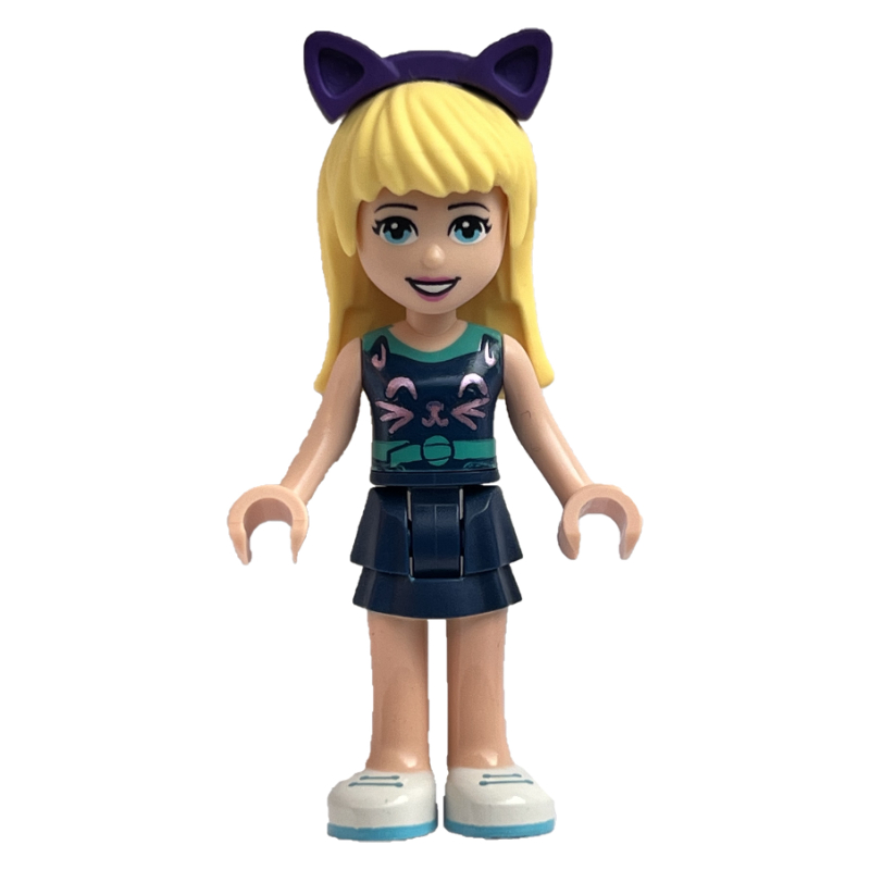 Stephanie - haut turquoise foncé, jupe bleu foncé, oreilles de chat violet foncé (Stephanie - Dark Turquoise Top, Dark Blue Skirt, Dark Purple Cat Ears)