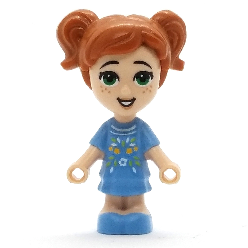 Ava - micro-poupée, robe bleu moyen, cheveux orange foncé (Ava - Microdoll, Medium Blue Dress, Dark Orange Hair)