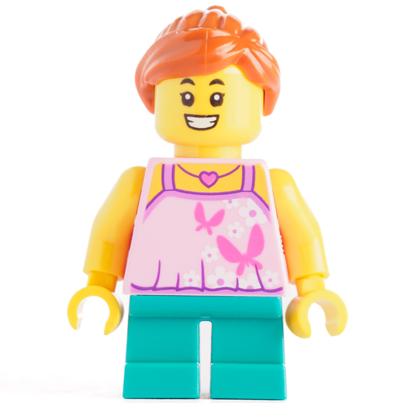 Kid - torse rose clair, jambes turquoise foncé, cheveux orange foncé (Kid - Bright Light Pink Torso, Dark Turquoise Legs, Dark Orange Hair)