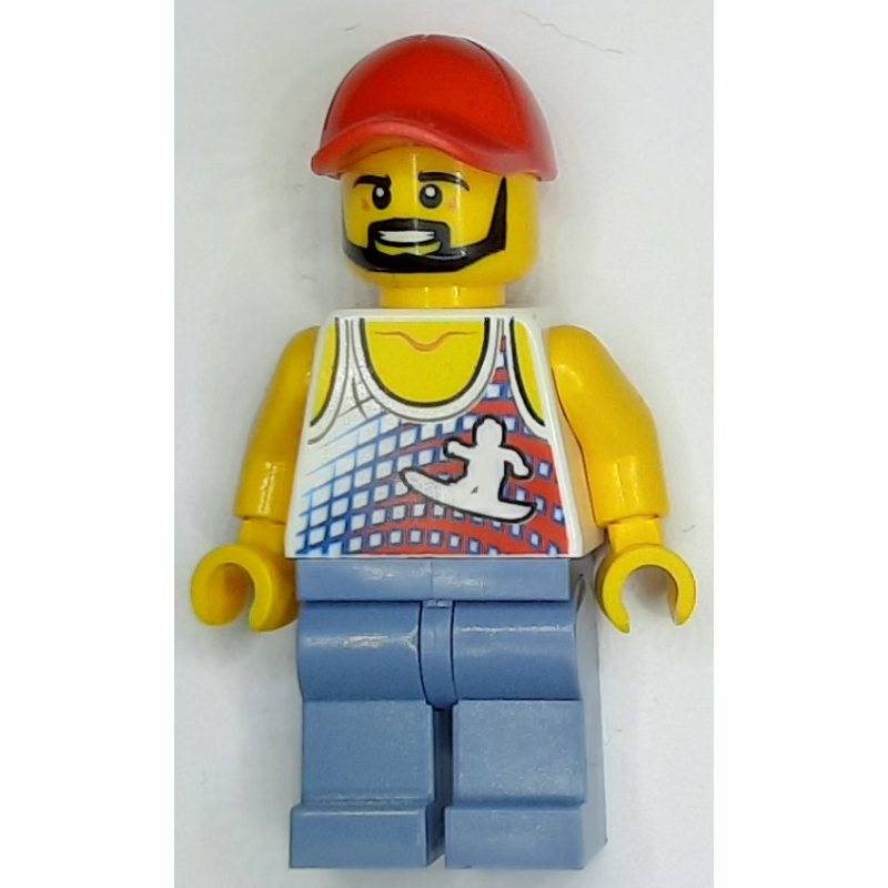 Torse blanc, jambes bleu sable, casquette rouge (White Torso, Sand Blue Legs, Red Cap)