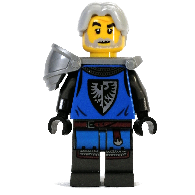 Faucon noir chevalier - torse bleu, jambes gris foncé perle, cheveux gris bleuté clair, épaulette plate argentée (Black Falcon Knight - Blue Torso, Pearl Dark Grey Legs, Light Bluish Grey Hair, Flat Silver Shoulderguard)