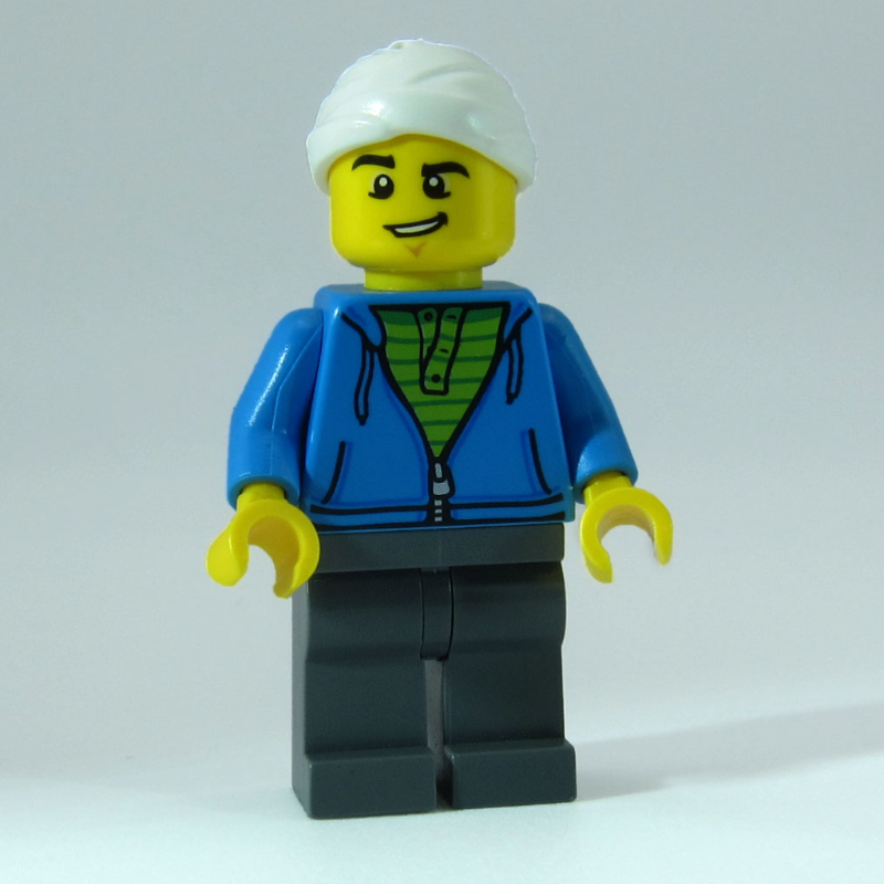 Homme, sweat à capuche bleu azur foncé sur chemise vert citron, jambes gris bleuté foncé, bandage de tête (Man, Dark Azure Hoodie over Lime Shirt, Dark Bluish Gray Legs, Head Bandage)