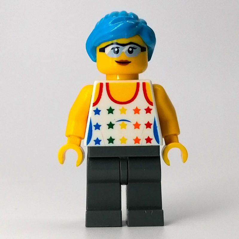 Torse blanc, jambes gris bleuté foncé, cheveux azur foncé (White Torso, Dark Bluish Grey Legs, Dark Azure Hair)