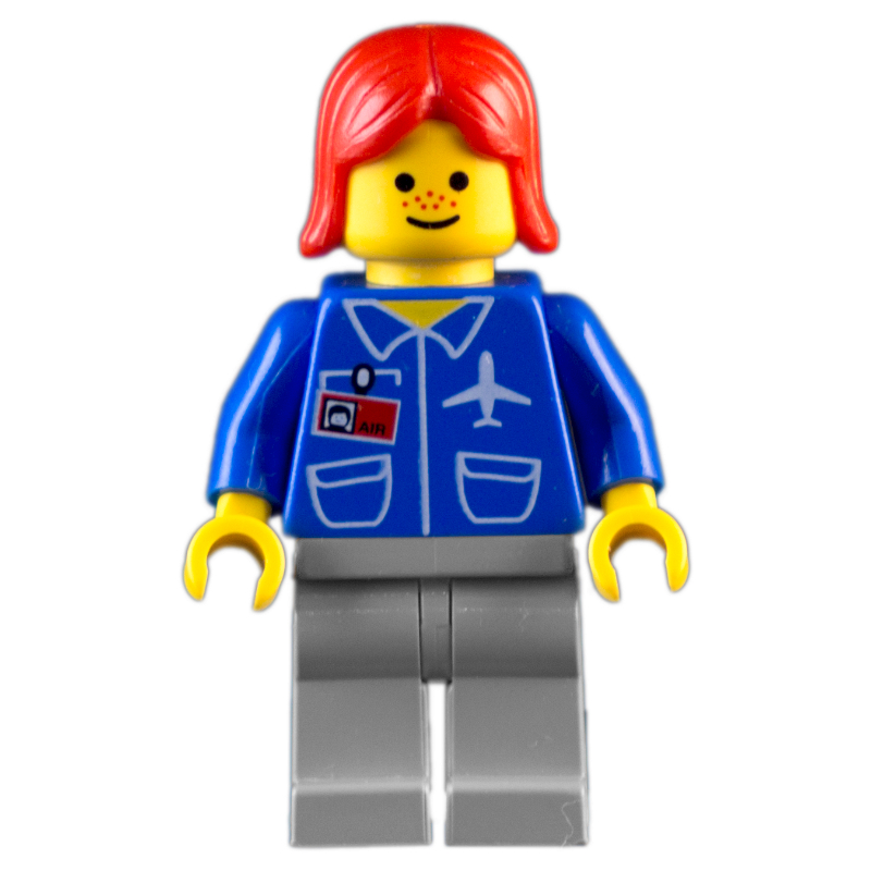 Torse bleu, jambes gris clair, cheveux roux (Blue Torso, Light Gray Legs, Red Hair)