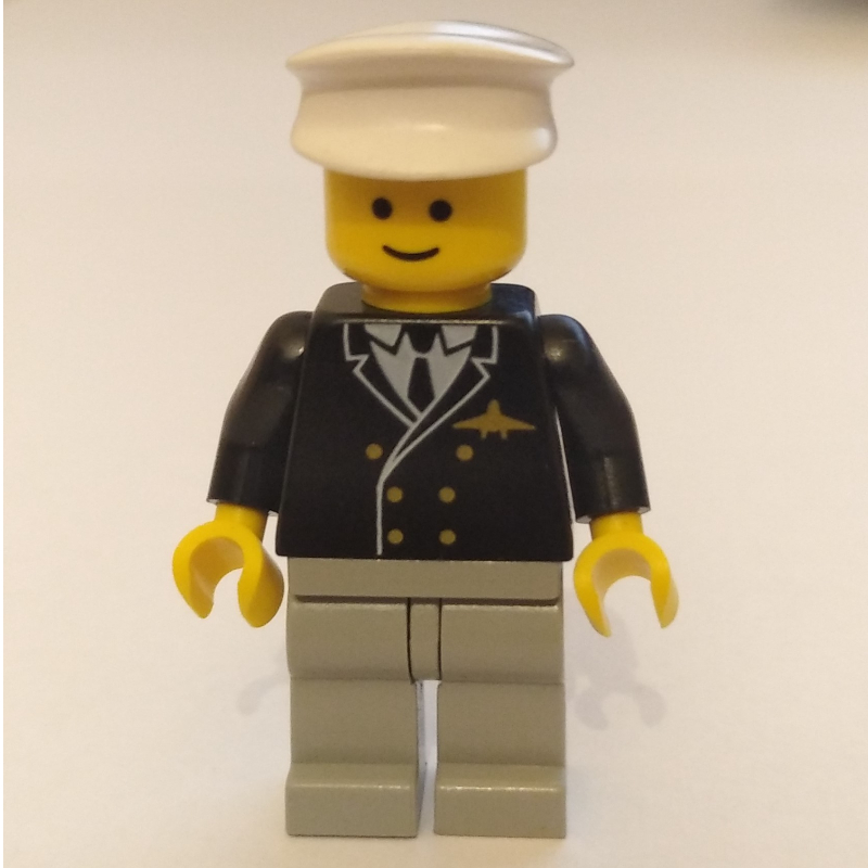 Pilote - torse noir, jambes gris clair, casquette blanche (Pilot - Black Torso, Light Grey Legs, White Cap)