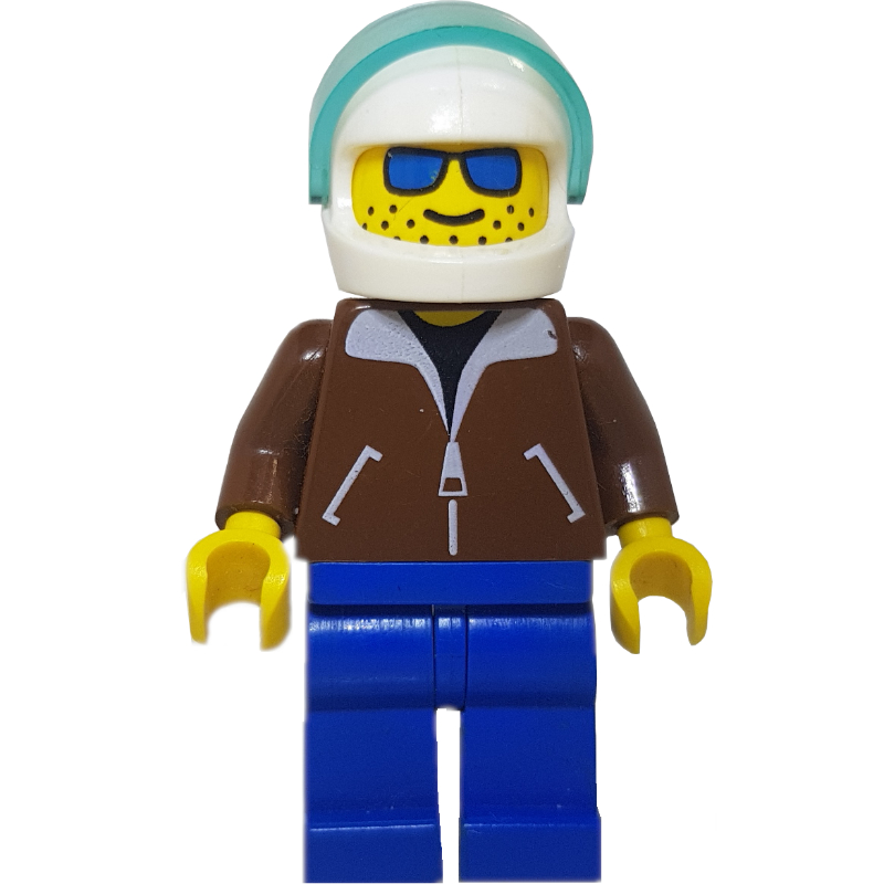 Pilote - torse brun rougeâtre, jambes bleues, casque blanc (Pilot - Reddish Brown Torso, Blue Legs, White Helmet)