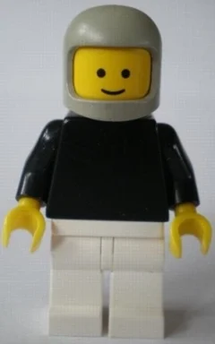 Torse noir, jambes blanches, casque gris clair (Black Torso, White Legs, Light Grey Helmet)