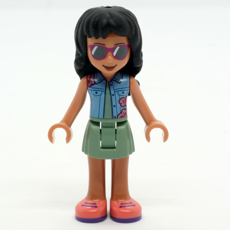 Savane - haut bleu, jupe vert sable, cheveux noirs (Savannah - Blue Top, Sand Green Skirt, Black Hair)
