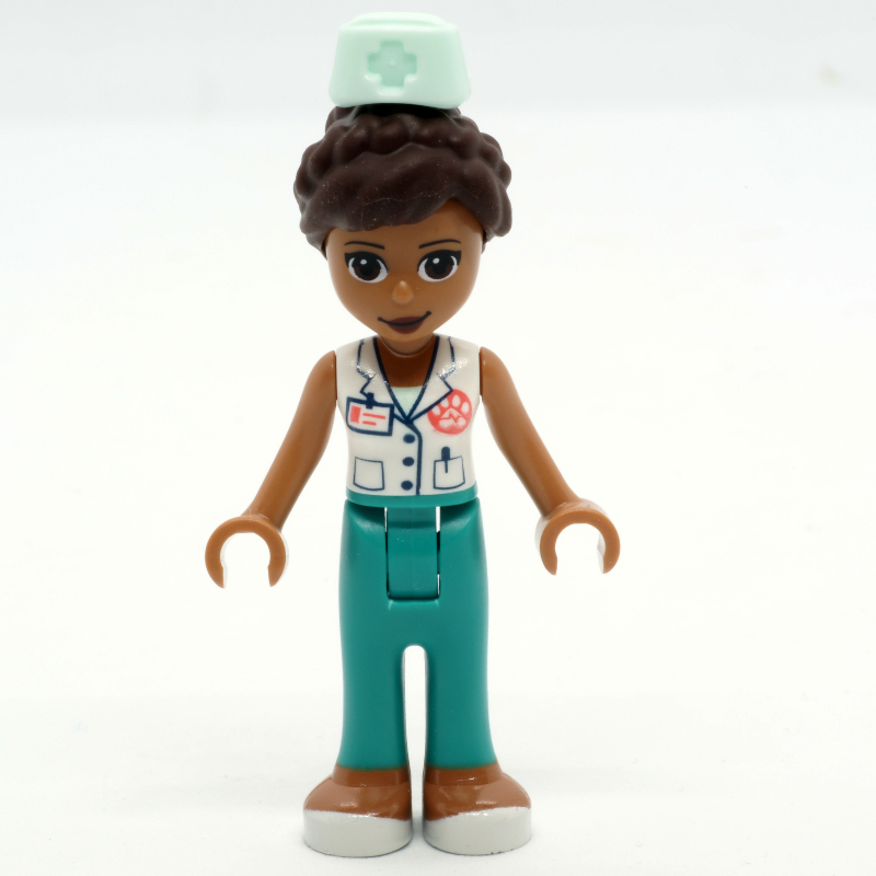 Donna - veste vétérinaire blanche, pantalon turquoise foncé, chapeau (Donna - White Veterinarian Jacket, Dark Turquoise Pants, Hat)