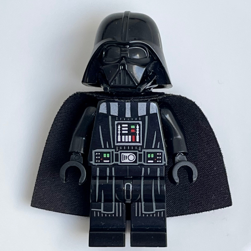 Dark Vador, peau blanche, cape 50231, ourlet et rayures sur les jambes, bras unis (Darth Vader, White Skin, 50231 Cape, Robe Hem and Stripes on Legs, Plain Arms)