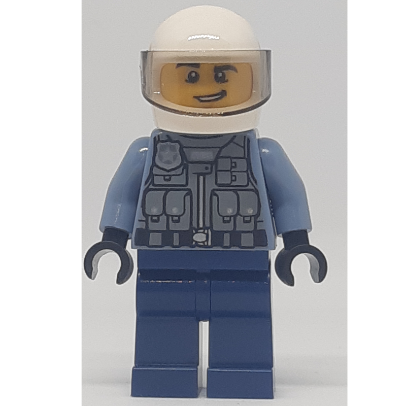 Police - torse bleu sable, jambes bleu foncé, casque blanc (Police - Sand Blue Torso, Dark Blue Legs, White Helmet)
