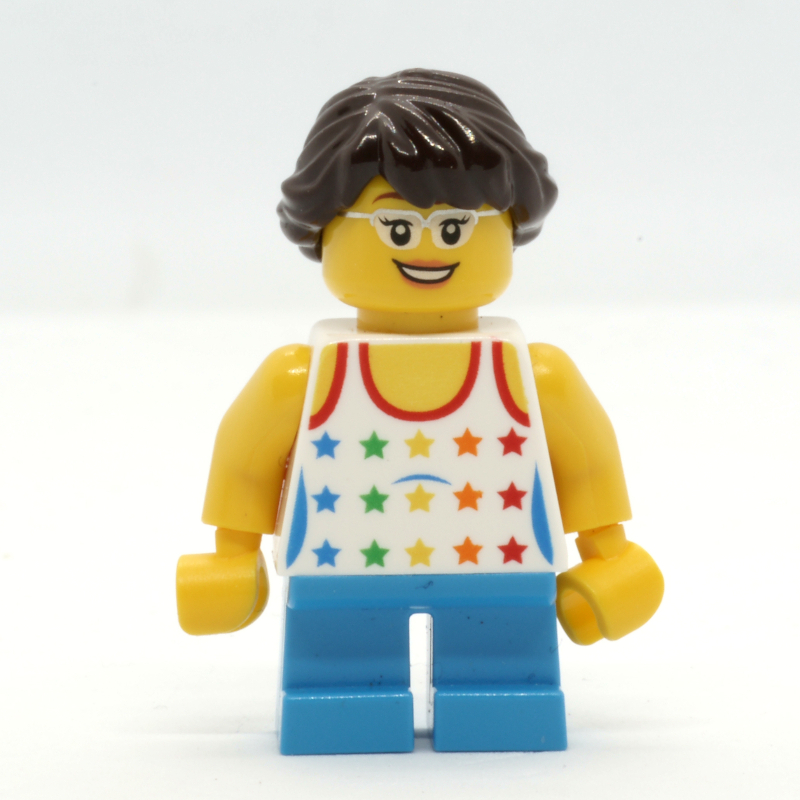Enfant - torse blanc, jambes azur foncé, cheveux brun foncé, sourcils hauts (Kid - White Torso, Dark Azure Legs, Dark Brown Hair, High Eyebrows)