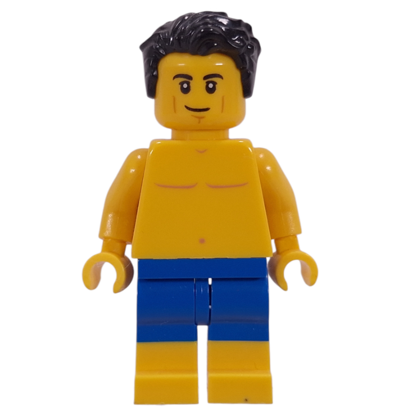 Torse jaune, jambes bleues et jaunes, cheveux noirs (Yellow Torso, Blue/Yellow Legs, Black Hair)