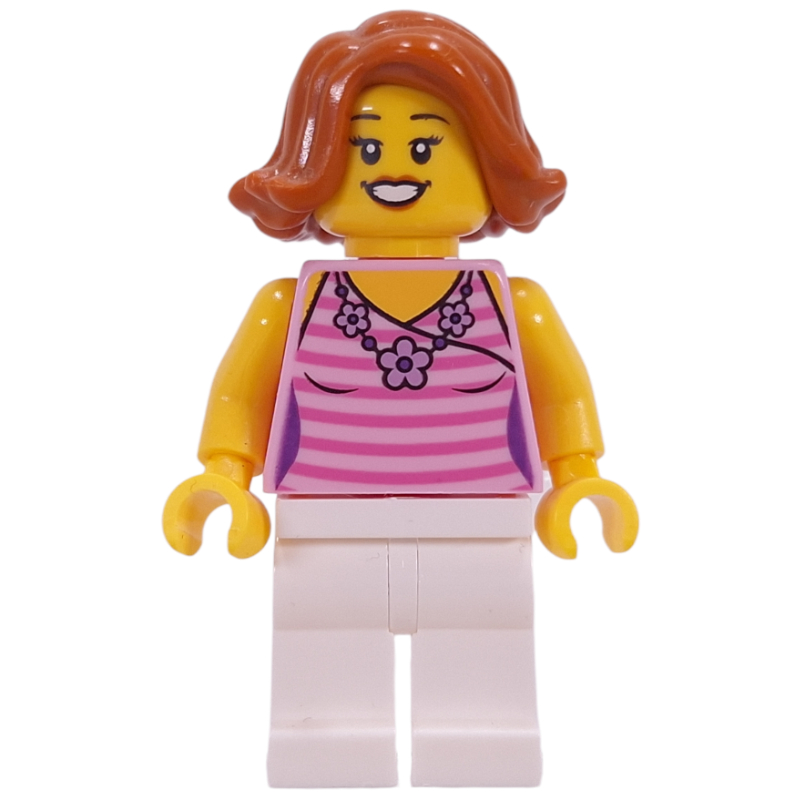 Torse rose vif, jambes blanches, cheveux orange foncé (Bright Pink Torso, White Legs, Dark Orange Hair)