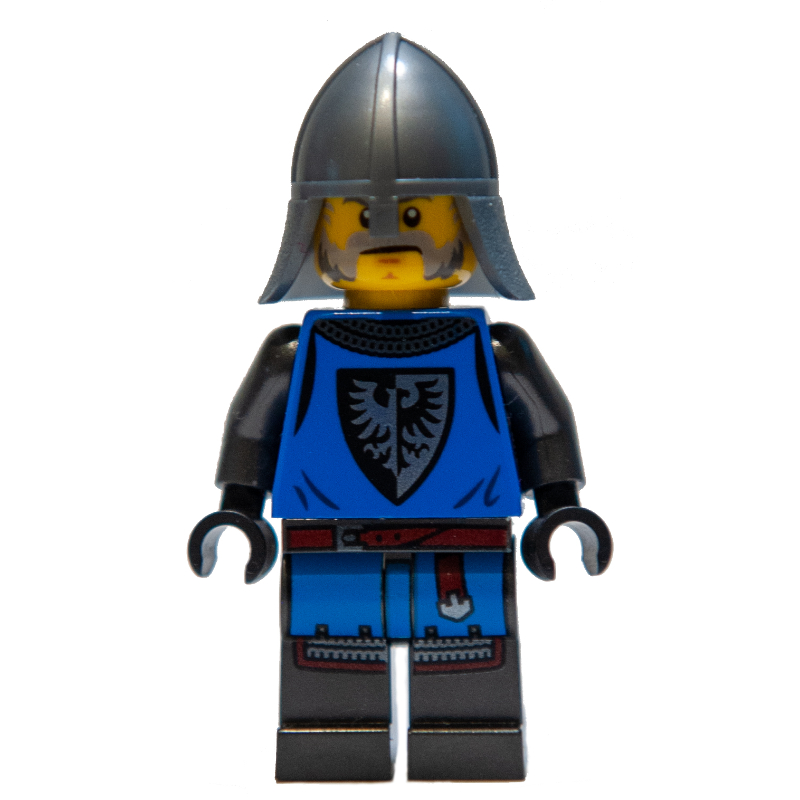 Garde de château de faucon noir - torse bleu, perles jambes gris foncé, moustache gris bleuté clair (Black Falcon Castle Guard - Blue Torso, Pearl Dark Grey Legs, Light Bluish Grey Mustache)
