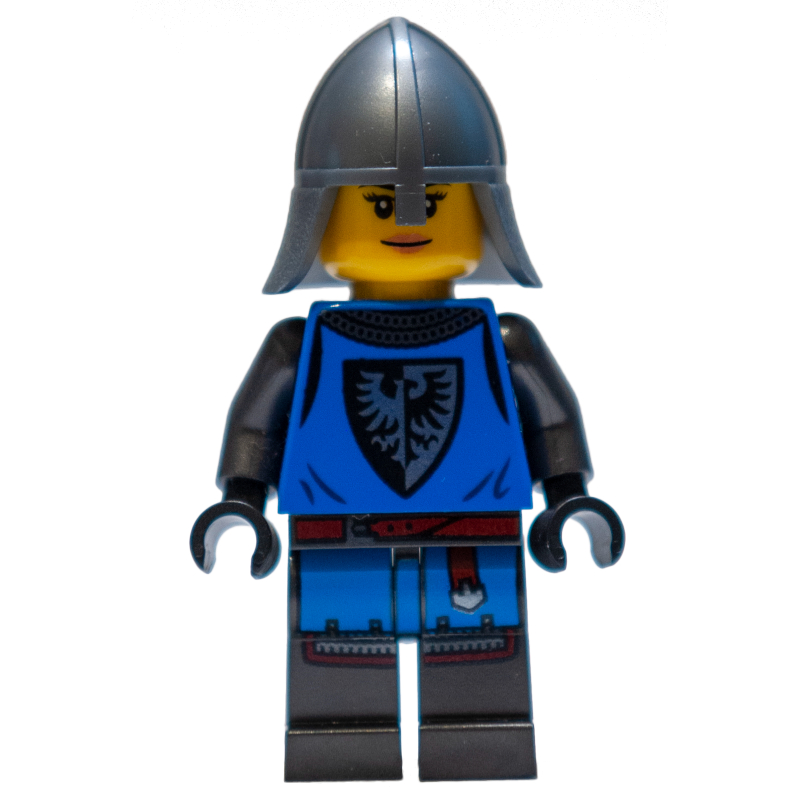 Garde de château de faucon noir, femelle - torse bleu, perle jambes gris foncé, casque argent mat (Black Falcon Castle Guard, Female - Blue Torso, Pearl Dark Grey Legs, Flat Silver helmet)