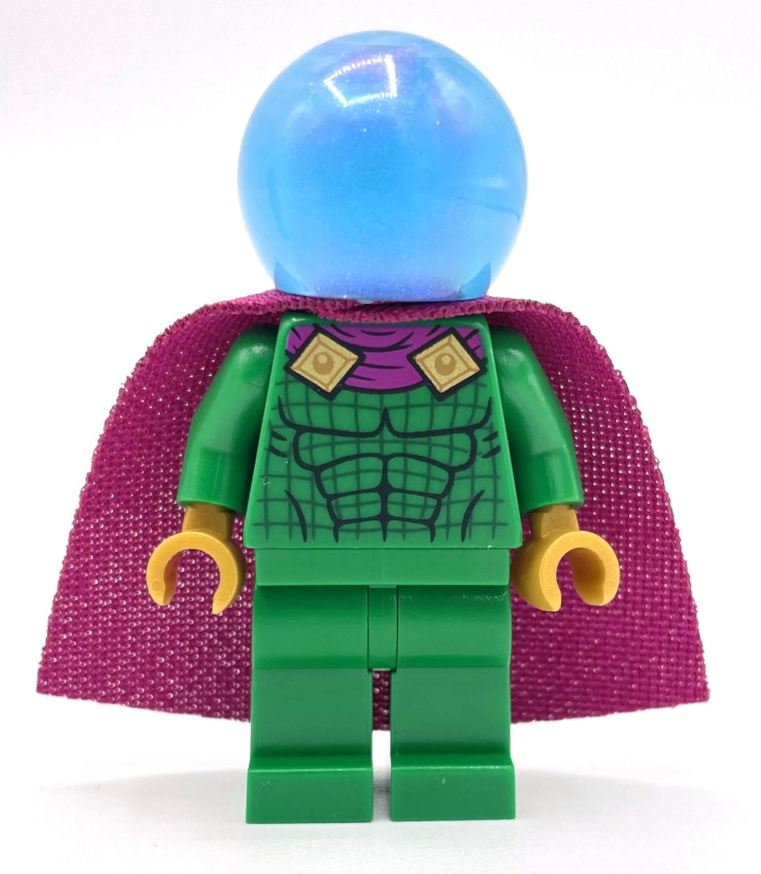Mysterio, tenue verte, casque bleu clair transparent opalescent (Mysterio, Green Outfit, Opal Trans-Light Blue Helmet)