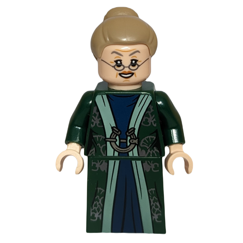 Professeur Minerva McGonagall, robe vert foncé, cheveux beige foncé, jupe imprimée (Professor Minerva McGonagall, Dark Green Robes, Dark Tan Hair, Printed Skirt)