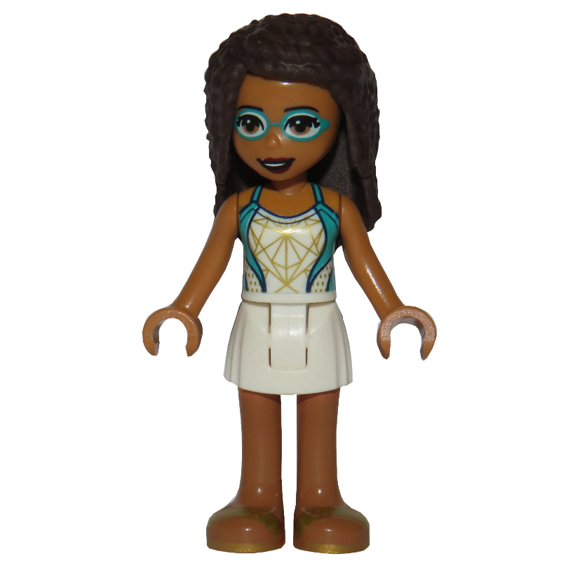 Andrea — haut blanc et turquoise foncé, jupe blanche (Andrea - White/Dark Turquoise Top, White Skirt)