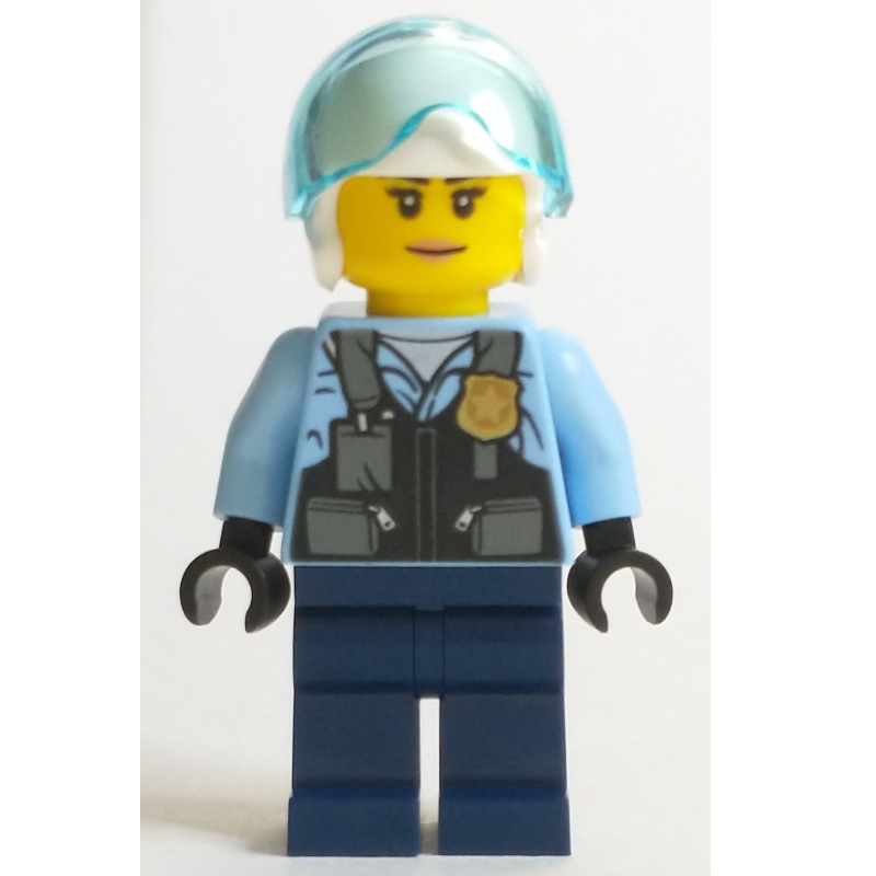 Policière, pilote d'hélicoptère, chemise bleu clair vif, pilote d'hélicoptère (Policewoman, Helicopter Pilot, Bright Light Blue Shirt, Helicopter Pilot)