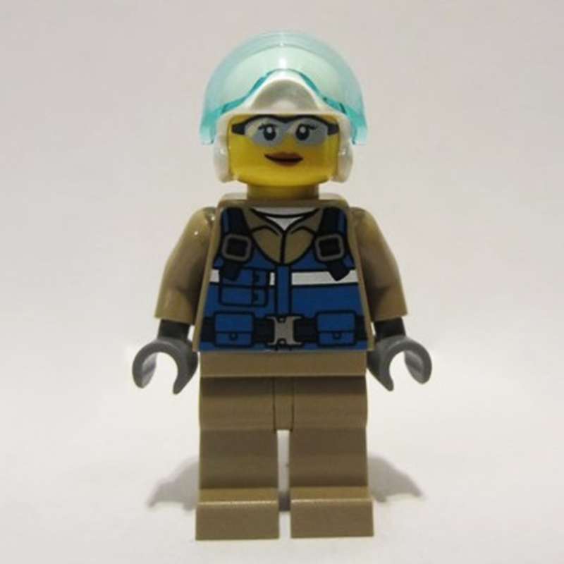 Femme, pilote d'hélicoptère, gilet bleu sur chemise beige foncé (Woman, Helicopter Pilot, Blue Vest over Dark Tan Shirt)