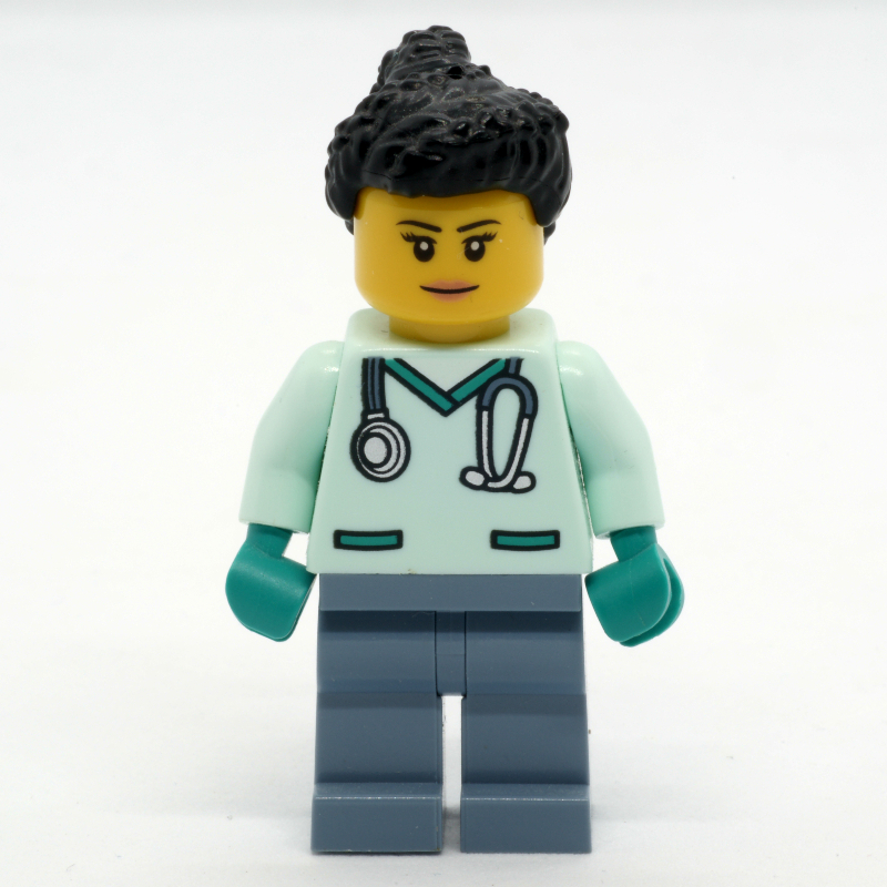 Vétérinaire, gommages vert d’eau légers, cheveux noirs (Vet, Light Aqua Scrubs, Black Hair)