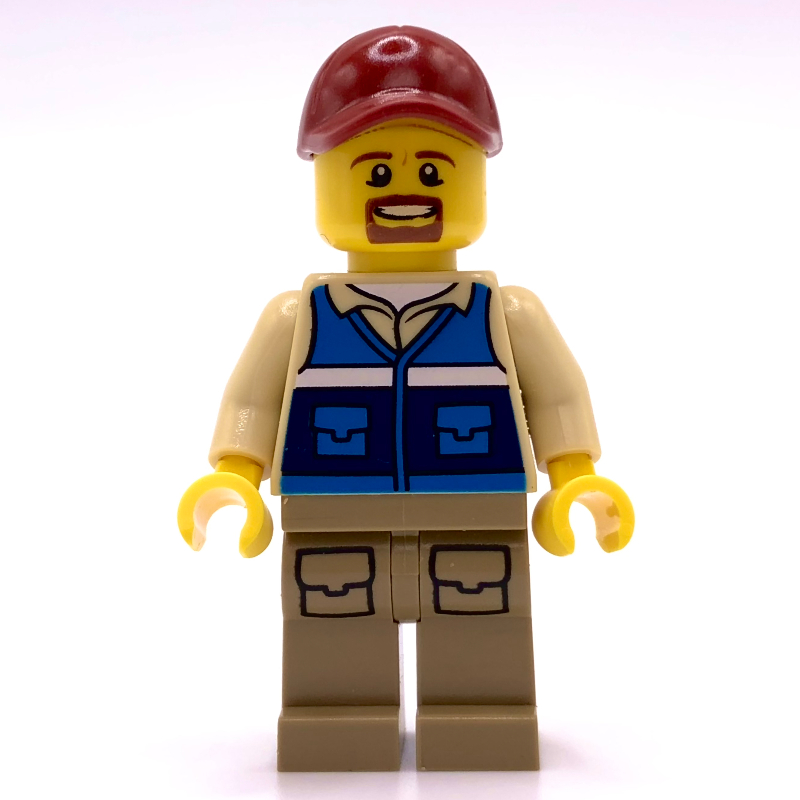 Homme, gilet bleu, casquette rouge foncé, bouc (Man, Blue Vest, Dark Red Cap, Goatee Beard)