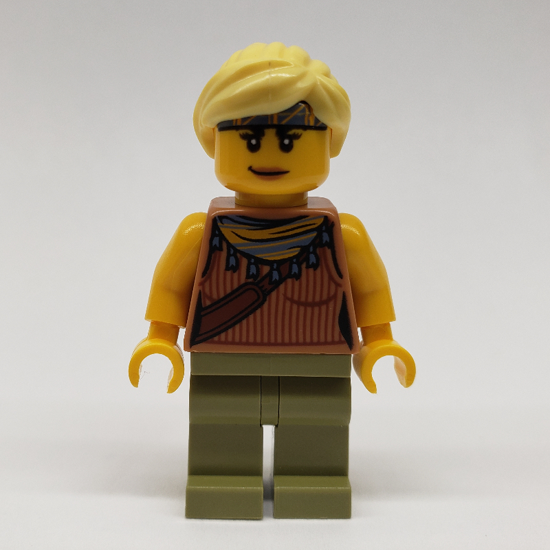 Jessica sharpe, débardeur avec collier, jambes vert olive, cheveux jaune clair vif (Jessica Sharpe, Vest Top with Necklace, Olive Green Legs, Bright Light Yellow Hair)