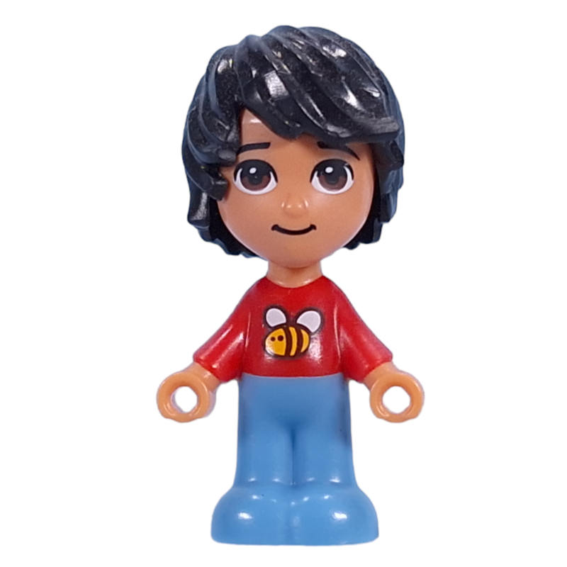 Kevin, micro-poupée, chemise rouge, pantalon bleu, cheveux noirs (Kevin, Microdoll, Red Shirt, Blue Pants, Black Hair)
