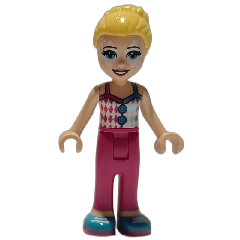 Stephanie — haut rose foncé et argenté, pantalon rose foncé, peinture pour le visage (Stephanie - Dark Pink/Silver Top, Dark Pink Pants, Face Paint)