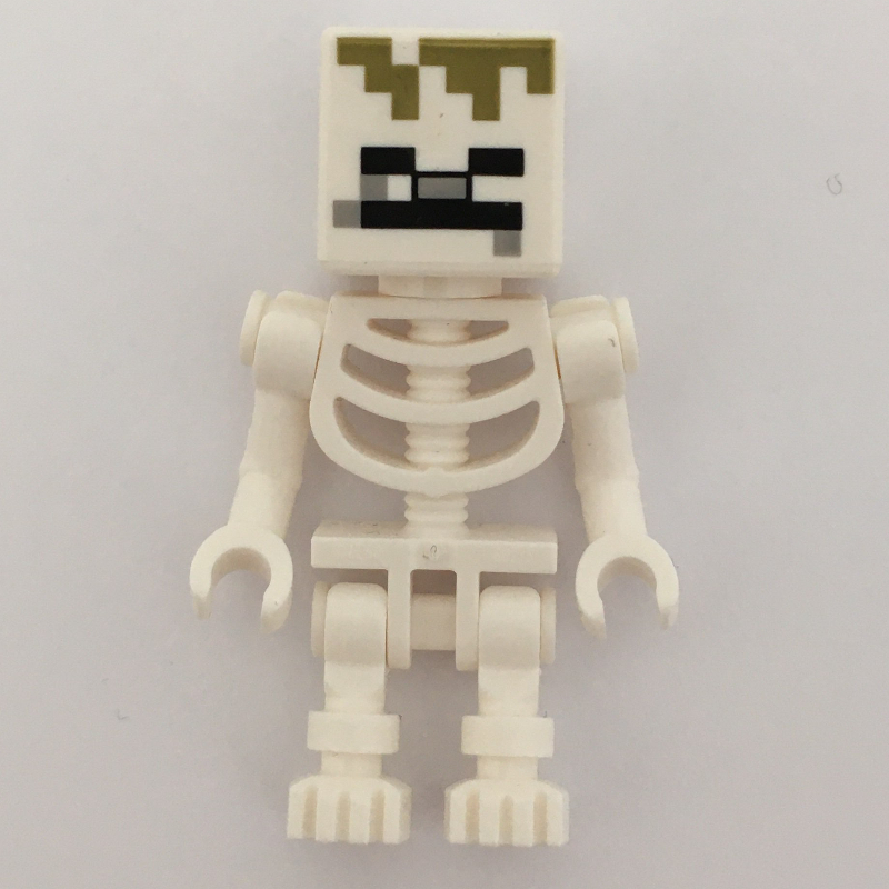 Squelette, crâne carré, pixels vert olive (Skeleton, Square Skull, Olive Green Pixels)