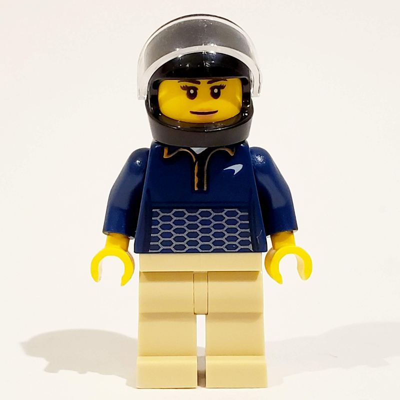 Pilote de course - torse bleu foncé, jambes beiges, casque noir (Racer Driver - Dark Blue Torso, Tan Legs, Black Helmet)