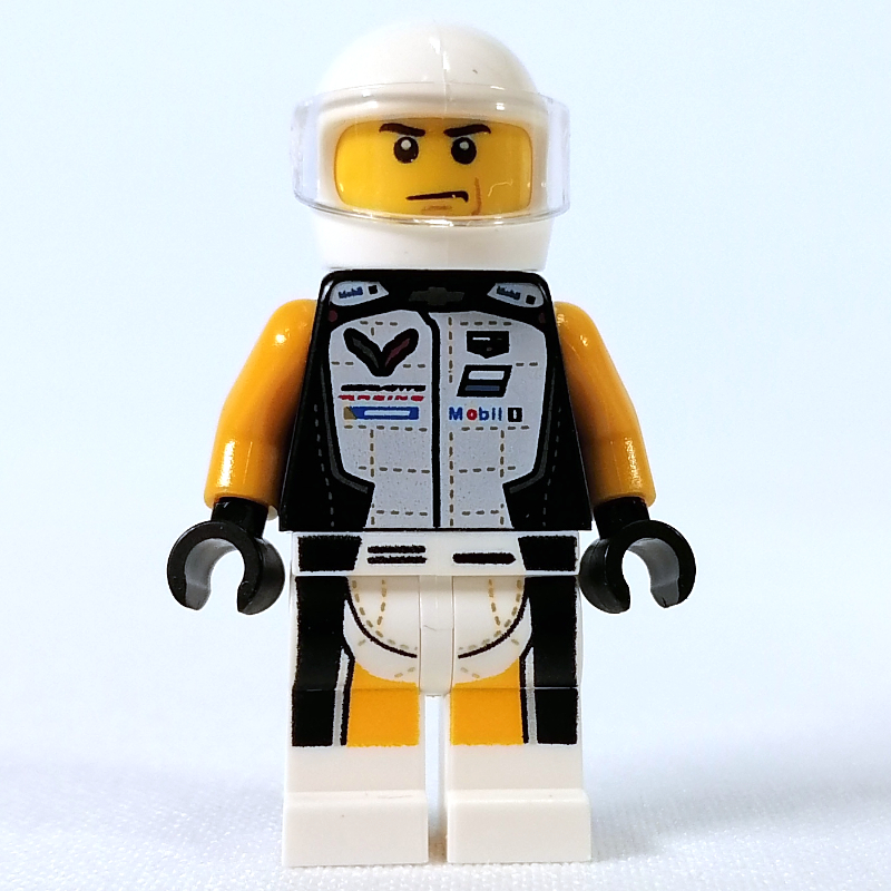 Pilote de course - torse noir, jambes blanches, casque blanc (Race Driver - Black Torso, White Legs, White Helmet)