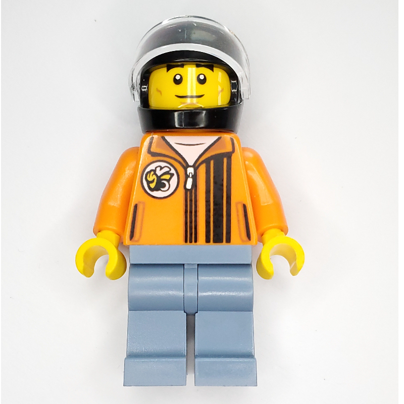 Pilote de course - torse orange, jambes bleu sable, casque noir (Race Driver - Orange Torso, Sand Blue Legs, Black Helmet)