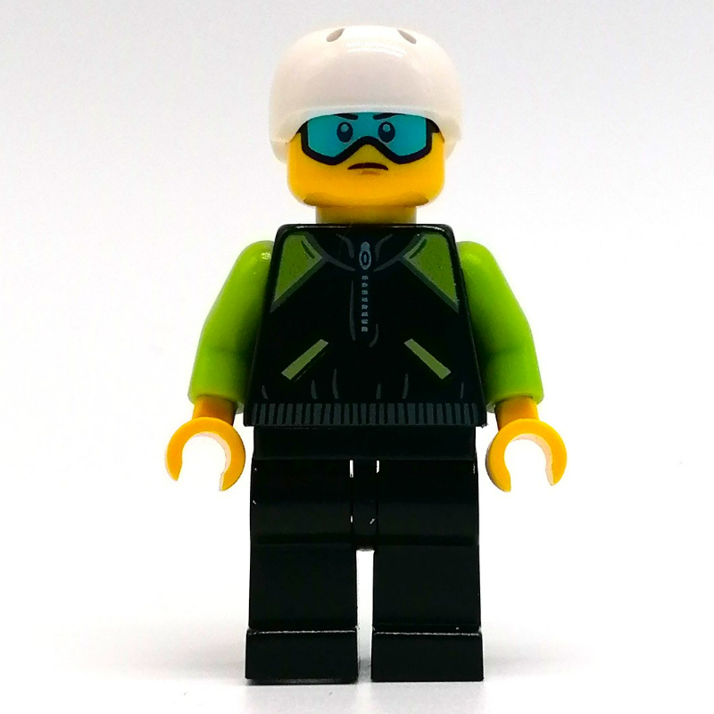 Torse noir, bras vert citron, jambes noires, casque blanc (Black Torso, Lime Arms, Black Legs, White Helmet)