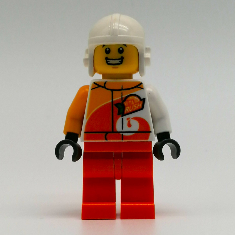 Torse blanc et orange, jambes orange, casque blanc (White/Orange Torso, Orange Legs, White Helmet)