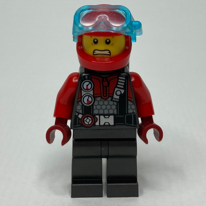 Plongeur - nacre gris foncé torse, jambes, bouteilles d’air noires, casque rouge (Diver - Pearl Dark Grey Torso, Legs, Black Airtanks, Red Helmet)