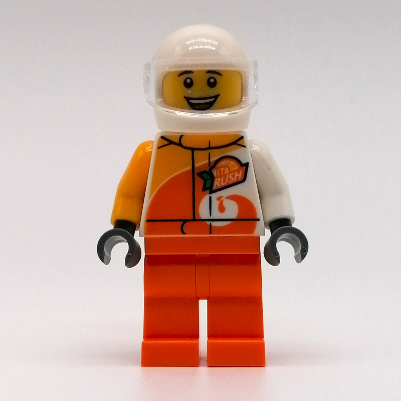 Conducteur - torse blanc, jambes orange, casque blanc (Driver - White Torso, Orange Legs, White Helmet)