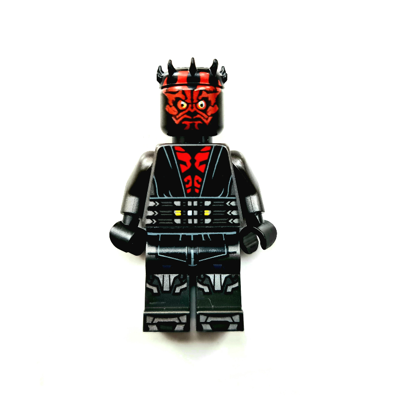 Dark Maul, cornes, jambes mécaniques imprimées, poitrine rouge (Darth Maul, Horns, Printed Mechanical Legs, Red Chest)