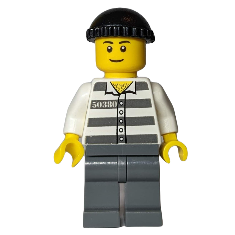 Bandit, chemise de prison avec )50380, jambes gris bleuté foncé, chapeau noir (3626bpr0891 tête) (Criminal, Prison Shirt with #50380, Dark Bluish Gray Legs, Black Hat (3626bpr0891 Head))