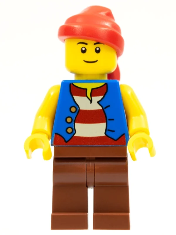 Pirate - gilet bleu, jambes brun rougeâtre, bandana rouge, sourcils noirs (Pirate - Blue Vest, Reddish Brown Legs, Red Bandana, Black Eyebrows)