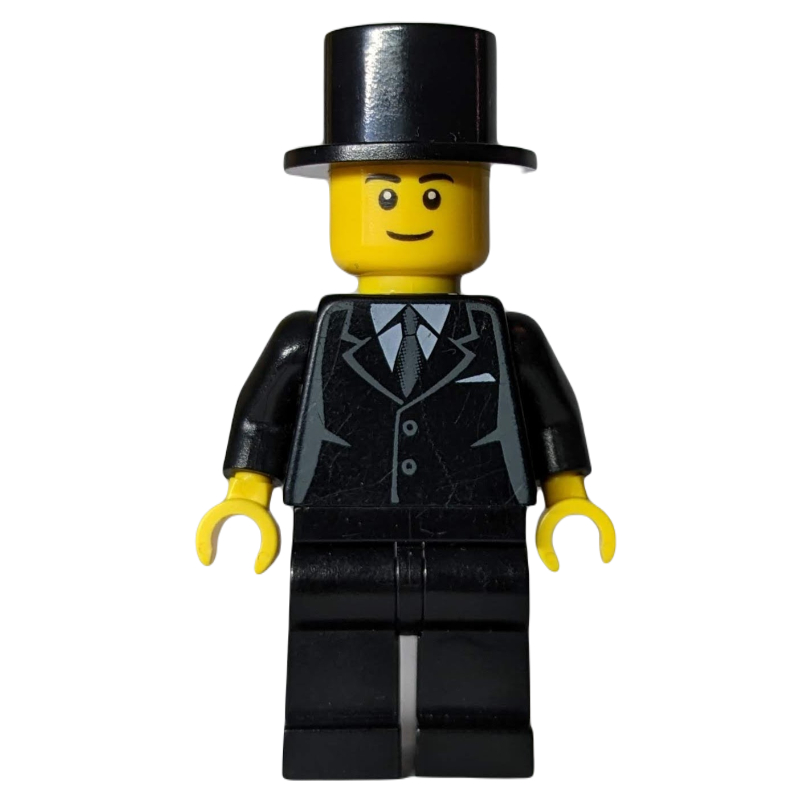 Marié, costume noir, chapeau noir, sourcils noirs (Groom, Black Suit, Black Top Hat, Black Eyebrows)
