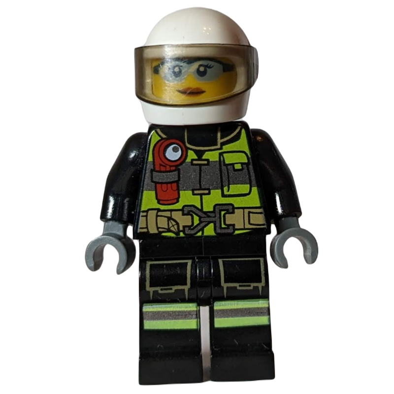 Pompier, torse noir, jambes noires, casque blanc (Firefighter, Black Torso, Black Legs, White Helmet)