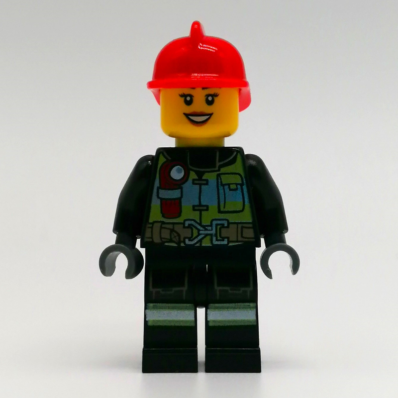 Pompier - torse noir, jambes noires, casque rouge, femme (Fire Fighter - Black Torso, Black Legs, Red Helmet, Female)