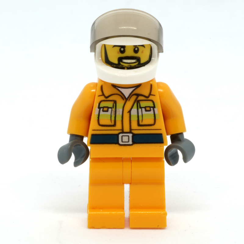 Pompier, pilote - torse orange, jambes orange, casque blanc (Firefighter, Pilot - Orange Torso, Orange Legs, White Helmet)